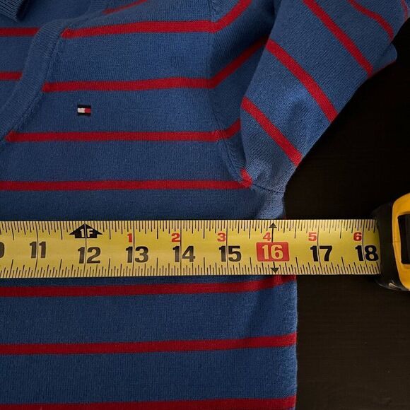 Tommy Hilfiger Sweater Pullover M Pima Cotton V Neck Soft Blue Striped - Picture 8 of 8